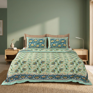 Juego de Sábanas con Estampado Floral Premium, Ropa de Cama India de Algodón Blanco con Fundas de Almohada, Tamaño Queen/King, Estilo Boho Hecho a Mano - Product Image 2