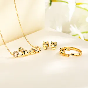 Moda animal joyería Pantera colgante collar pulsera pendiente anillo conjunto para joyería mujer 18K chapado en oro conjunto de joyas