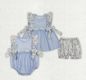 Conjunto de ropa para bebés hermanos: Túnica con volantes y pantalones cortos para niñas pequeñas, ¡Gracias a Dios! - Product Image 4