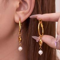 Boucles d'oreilles pendantes en forme de trèfle à quatre feuilles creux ZSZL avec perle et plaqué or 18 carats, en acier inoxydable, bijoux tendance et polyvalents