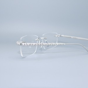 Monture de lunettes de luxe en argent 925 sans monture, branches incrustées de moissanite, verres optiques sur mesure pour adultes hommes et femmes - Product Image 3