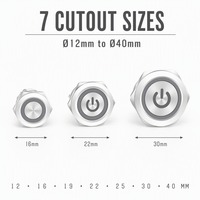 Interrupteur à bouton-poussoir LED métallique 16 mm, anneau lumineux, momentané, verrouillable, étanche, pour panneau de commande industriel