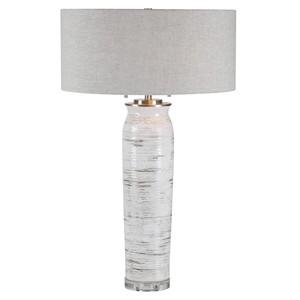 Lámpara de Mesa Moderna de Cerámica con Textura Gris y Detalles en Latón |   Iluminación Artesanal Neutral para Habitaciones de Hotel y Áreas de Estar - Product Image 6
