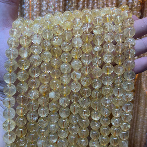 Contas soltas de pedras naturais do brasil, venda no atacado 4/6/8/10/12mm pedra natural citrino cristal redondo miçangas soltas para fabricação de jóias diy pulseira e colar - Product Image 4