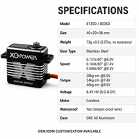 Servomoteur pour drone quadricoptère XQ-S8035D 35kg, sans noyau, étanche, engrenage en acier inoxydable, boîtier en aluminium CNC, 8.4V haute vitesse