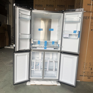 Refrigerador francés negro de 591L con puertas cruzadas, dispensador de agua de vidrio, pantalla táctil LCD, inversor y tanque de almacenamiento de 5L para cocina doméstica. - Product Image 3