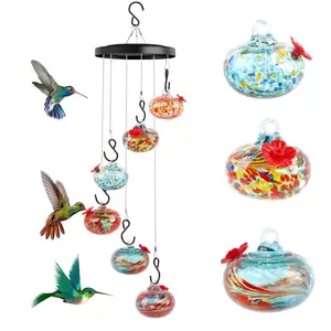 Charming Wind Chimes Hummingbird Feeder, Unique Hand Blown Glass Humming Bird Feeder, Perfect Garden Decor