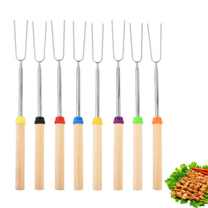 Spiedini Estensibili in Acciaio Inox Placcato Argento con Manico in Legno per Arrostire e Spiedini per S'mores, Forchette per Hot Dog, Accessori per Falò - Product Image 2