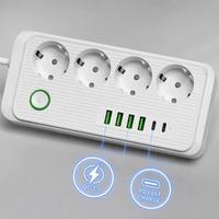 Multiprise en gros avec prise UE, 6 ports USB-A, interrupteur principal sur mesure, ignifuge, câble de 2m, durable, pour usage domestique et professionnel