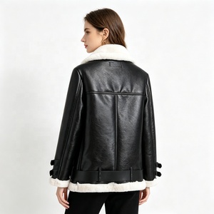 <span class=keywords><strong>Veste</strong></span> <span class=keywords><strong>Aviateur</strong></span> Zeyu de Luxe pour <span class=keywords><strong>Femme</strong></span> en Similicuir <span class=keywords><strong>et</strong></span> Peau de Mouton, Zippée, Écologique, Coupe-Vent, Doublée de Fausse Fourrure, Hiver, Moto - Product Image 6