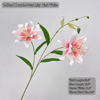HGA Künstliche Doppel-Lilienblume Weiß Rosa Gelb Orange 2-Köpfiger Stoff-Lilienzweig Handgefertigt Realistisch Natürlich Heimdekoration