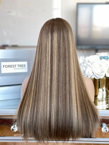 24 "Listo Para Enviar Cabello Humano Encaje Top Pelucas Kosher Judío Rubio Ombre Seda Top Encaje Frontal Peluca Recta - Product Image 2