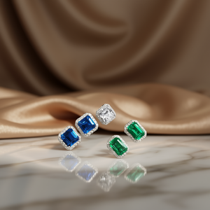 Orecchini a Perno Rettangolari E798 con Zirconi, Montatura a Castone, Gioielli Classici Unisex per Uso Quotidiano - Product Image 2