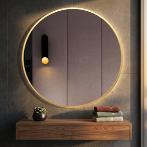 Modern Round Brass <b>Frame</b> Wall Mirror Decorative Circle Design for Living Room Bedroom Interior - Product Image 6