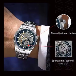 VA VOOM 2734 uomini di lusso blu quarzo 41mm quadrante cavo luminoso in acciaio inossidabile <span class=keywords><strong>Timer</strong></span> in esecuzione secondi Casual moda regalo orologio - Product Image 4