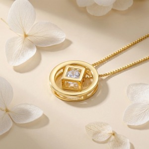 Collier géométrique de luxe en <span class=keywords><strong>argent</strong></span> sterling 925 plaqué or jaune pour femme - Product Image 4