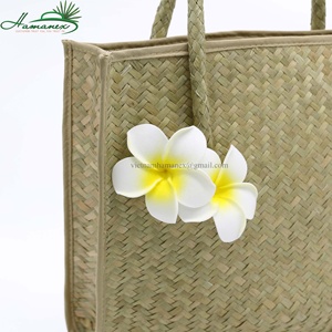 Bolso de hombro de paja de gran capacidad de verano con flores de borde marrón para mujer, bolso de playa ligero de rafia con cierre de cremallera para vacaciones - Product Image 3