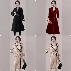 Coreano inverno senhoras cor sólida jaquetas longas casuais lã cardigans botões Womens Fashion Lã Maxi Blazer Casacos com cinto