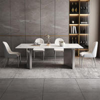 Ensemble de salle à manger de luxe italien avec 6 chaises, plateau de table en marbre blanc, mobilier de salle à manger pour hôtels et villas
