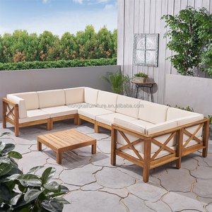 Ensemble de canapés d'extérieur en teck résistant aux intempéries en forme de L pour hôtels, villas, cours, parcs, mobilier de jardin multi-usages - Product Image 2