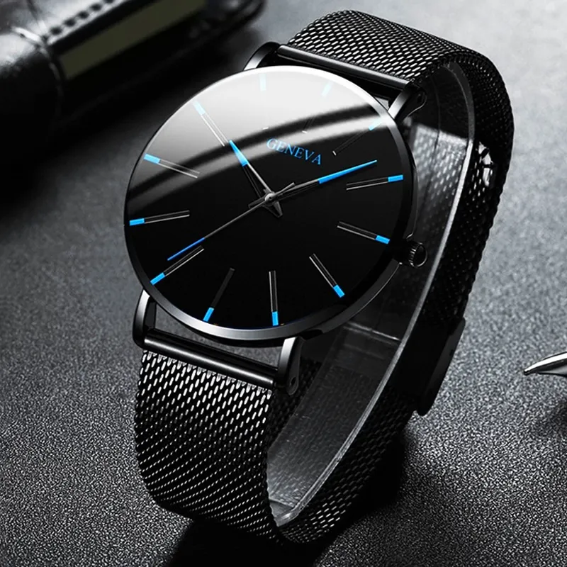 Montre à Quartz pour hommes, design minimaliste et Simple, à la mode, en acier inoxydable, avec ceinture en maille, 2020, OEM ODM