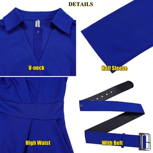 Vestido <span class=keywords><strong>Midi</strong></span> Elegante para <span class=keywords><strong>Mujer</strong></span>, Modelo <span class=keywords><strong>H</strong></span>-1097, Corte en A, Cuello Solapa, Cinturón, Bolsillos, Manga 3/4, Color Sólido, para Otoño y Primavera - Product Image 6