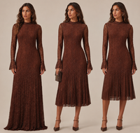 Robe Abaya Midi Femme Été 2026 à Manches Longues et Dentelle Style Européen et Américain, Meilleure Vente en Australie