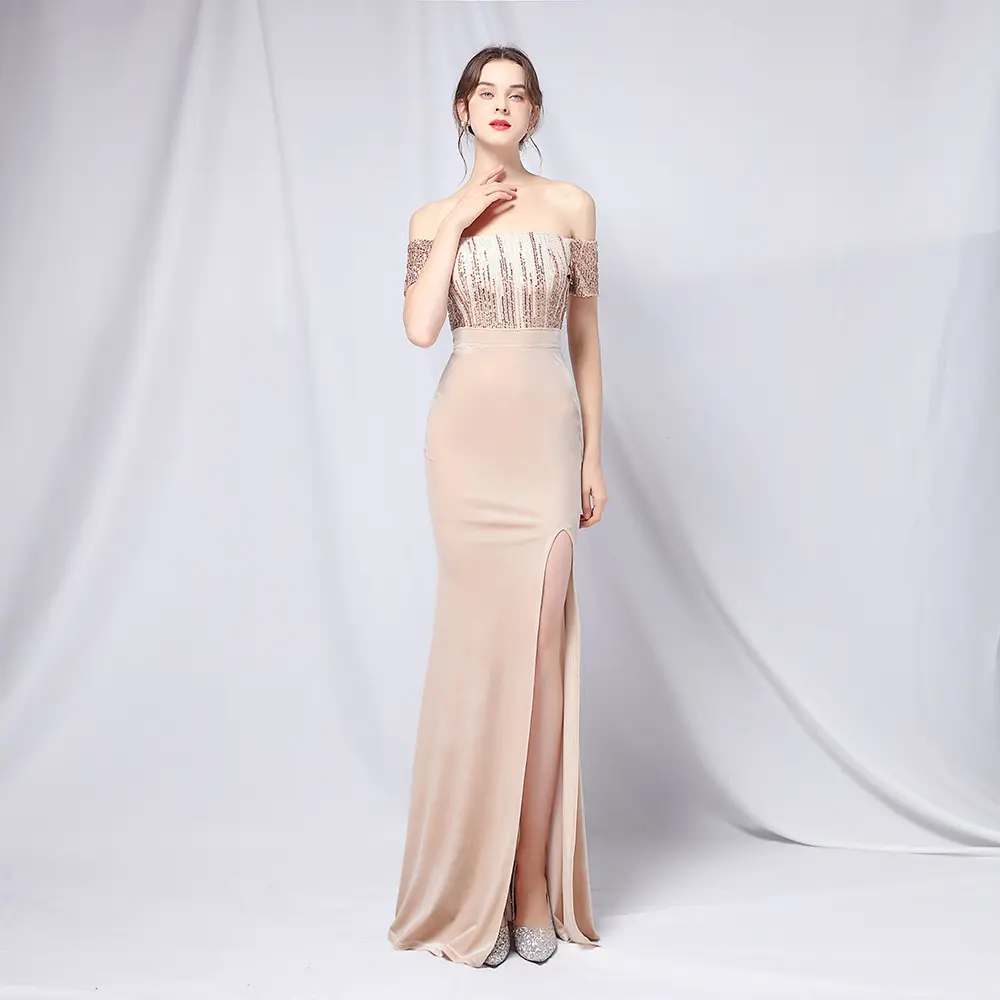 Long skirt 2022 New Spring/Summer Sexy Gold Backless Pink Sheath Prom Dresses Evening Gowns