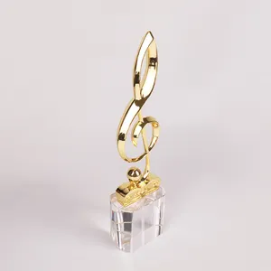 MH-NJ00663 مخصص نقش الذهب والفضة البرونزية معدنية كريستال الموسيقى ملاحظة لوحة الزجاج الموسيقى ملاحظة جوائز الكأس