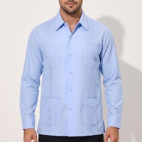 Chemise Guayabera pour homme en coton à manches longues, brodée, style cubain, pour cérémonie de mariage et occasions professionnelles formelles