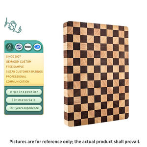 Grande planche à découper en acacia à carreaux avec rainures pour les jus et poignées, planche à découper en bois, plateau de service type bloc de <span class=keywords><strong>boucher</strong></span> - Product Image 1