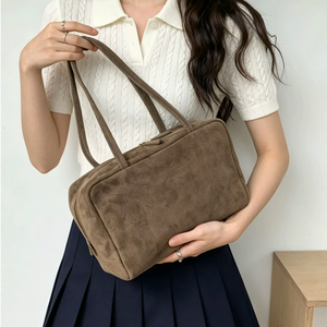 Phong Cách Châu Âu Da Bò Nubuck Túi Xách Nữ Boston Túi Retro Da Thật Chính Hãng Da Nữ Đeo Vai Túi Da Lộn - Product Image 3