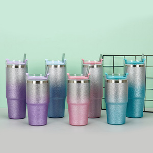 Stainless Steel Tumbler 30oz Gradient Color <b>Double</b> <b>Wall</b> Vacuum Insulated Travel Mug With Straw - Product Image 1