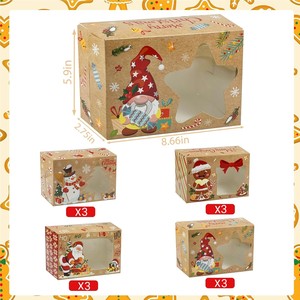 Paquete de 12 Cajas de Papel Kraft Transparentes con Diseño de Muñeco de Nieve, Hombre de Jengibre, para Regalos, Dulces y Fiestas Navideñas - Product Image 2