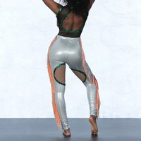 Tenues de majorettes personnalisées en sequins argentés pour femmes, costumes de danse à franges violettes et roses, justaucorps en matière métallique