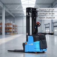 Chariot élévateur à palettes électrique à batterie lithium-ion de 1,5 tonne, mini-élévateur de 3m/4m avec pneus pleins, chariot de manutention portable