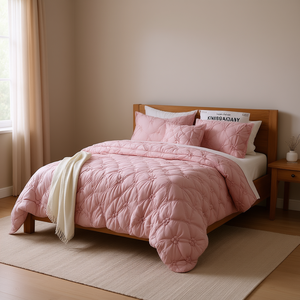 ชุดผ้านวมสีชมพูแบบควิลท์ 3 ชิ้น ขนาดคิงไซส์ สไตล์คลาสสิก ไส้ใยโพลีเอสเตอร์ ซักเครื่องได้ สำหรับเครื่องนอนที่บ้าน - Product Image 2