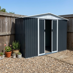 Abri <span class=keywords><strong>de</strong></span> jardin métallique 10x5 pieds avec <span class=keywords><strong>porte</strong></span> coulissante, <span class=keywords><strong>toit</strong></span> en pente, étanche <span class=keywords><strong>et</strong></span> antirouille, pour rangement extérieur DIY - Product Image 1