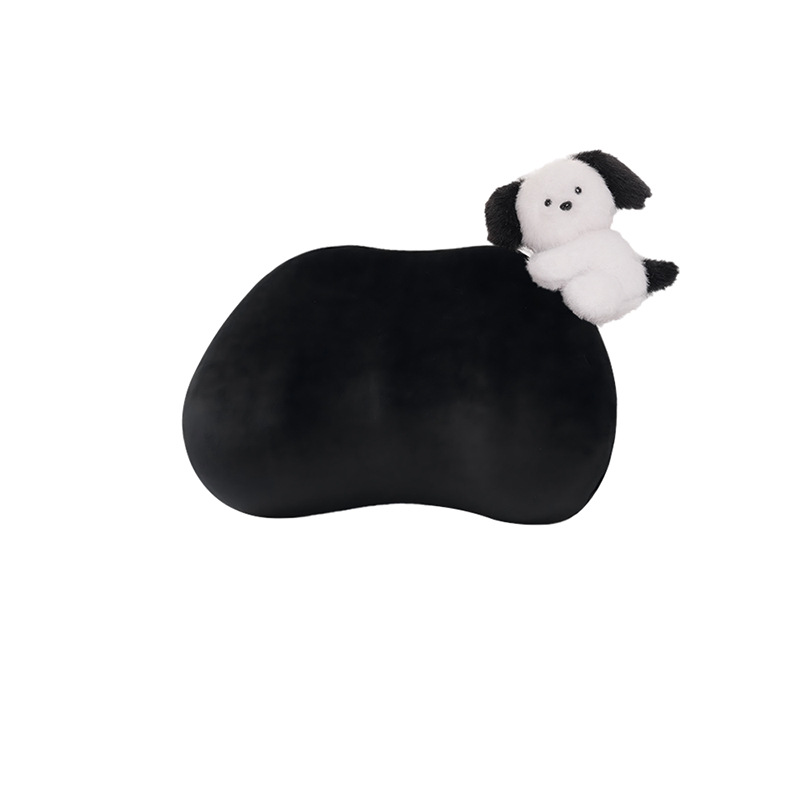 Plush minimalist memory foam headrest with black and white dog sticker