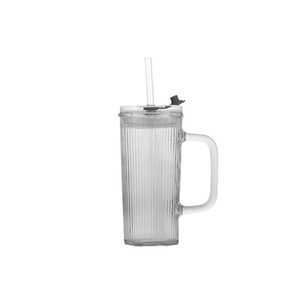 Caneca Esportiva de Vidro Transparente Ecológica e Moderna com Alça e Tampa para Bebidas de Verão, Chá e Leite - Product Image 2