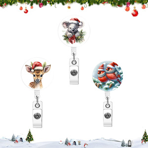 Christmas reindeer keychain with retractable badge scroll <b>ID</b> clip name tag Christmas gift card <b>holder</b> - Product Image 1