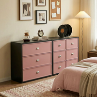 Commode moderne à 3 tiroirs en acier rose avec poignées chromées Commode de rangement écologique pour chambre à coucher, bar et salon
