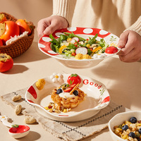 Service à thé en céramique style INS, motif fruits mignons, comprenant bol, assiette, théière, tasse et soucoupe, décoré sous glaçure et peint à la main, pour le thé de l'après-midi