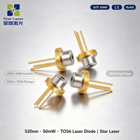 Diode laser verte 520 nm 50 mW TO-18, base métallique multimode, éclairage/projection industrielle, température de fonctionnement -20~60°C, 3 broches