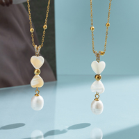 Collar Bingxin Romántico con Colgante de Concha Impermeable, Perla Barroca en Forma de Corazón, Cadena de Oro con Pavé y Satélites, Chapado en Oro de 18K PVD, para Vacaciones en la Playa