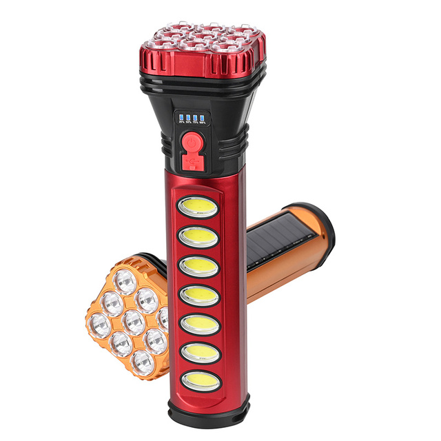 2026 Hot Sale Multifunction USB Interface Lithium Battery Led Red Solar Flashlight