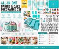 Ensemble d'outils de décoration de gâteaux à trois étages en crème, personnalisable, en gros, avec boîte de rangement, en plastique