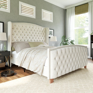 <span class=keywords><strong>Lit</strong></span> à cadre en bois massif Kainice, taille Queen, gris/noir, moderne, avec coussin double en mousse douce bouclée, cadre <span class=keywords><strong>de</strong></span> <span class=keywords><strong>lit</strong></span> incurvé avec rangement effet diamant froissé - Product Image 1