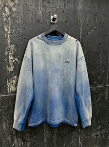เสื้อสเวตเชิ้ตแขนยาวทรงโอเวอร์ไซส์สำหรับผู้ชาย JME สีน้ำเงินแบบ Dip Dye คอกลม สไตล์สตรีท ผลิตจากผ้าฝ้ายถัก - Product Image 1