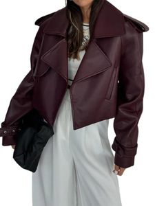 Chaqueta Holgada de Manga Larga Estilo Europeo Americano, Color Sólido, Diseño Moderno, Versátil, Estilo Motero - Product Image 1